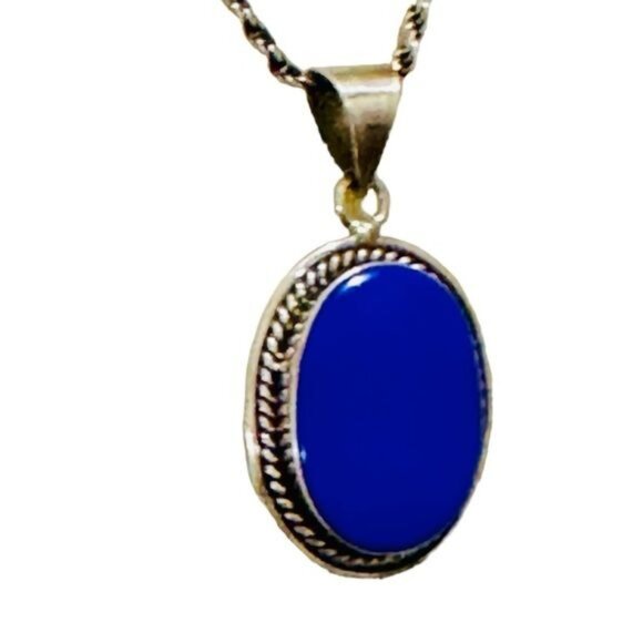 Lapis Lazuli Vintage Pendant 925 Mexico Silver 1.25” X 1” Artisan Crafted - Picture 7 of 11